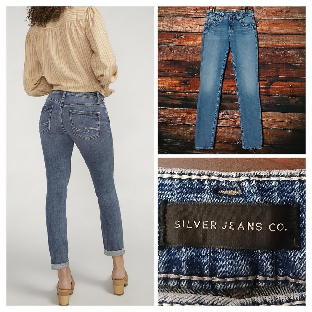 Silver Jeans Size 27 Mid Rise Slim Boyfriend Blue Denim Stretch